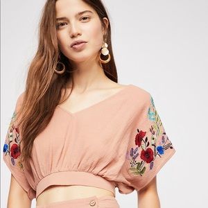 Free people sunny stroll embroidered top crop